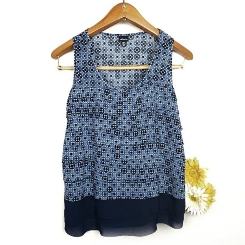 Rafaella Navy Ruffled Tank Top Size Small